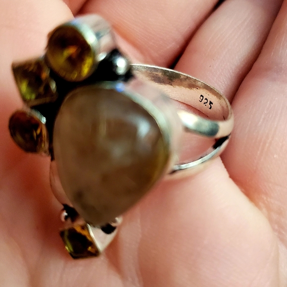 New Golden Rutilated Quartz and Citrine 925 Silver Ring. - Picture 4 of 12
